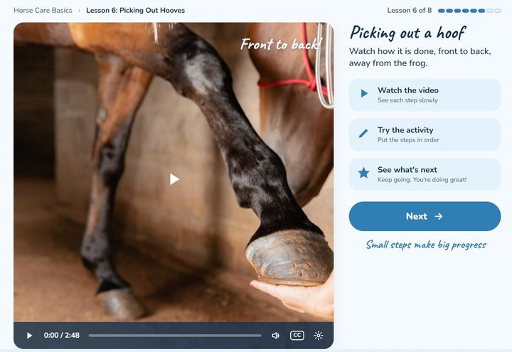 The Watch format: a video lesson for ages 8 to 11 on picking out a hoof